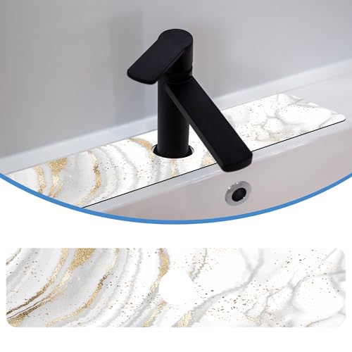 Faucet Mat Splash Guard Platinum Marble, Soft Diatom Mud Material, Strong Water Absorption, Non-Slip,Easy to Clean for Bathroom, Kitchen 23.5"X5.5"