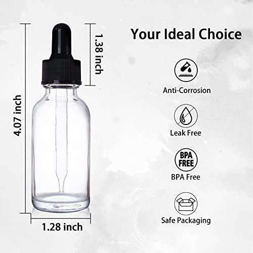 48 Pack 1oz Clear Glass Bottles with Glass Eye Droppers for Essential Oils, Perfumes & Lab Chemicals (Brush, Funnels, 2 Extra Droppers, 54 Pieces Labels & 30ml Measuring Cup Included) - color: Clear-48pack