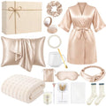 Twistover 16 Pcs Birthday Gifts for Women: Luxury Robe & Blanket Spa Gift Basket for Women -scented Candle, Mug, Notebook, Pillowcase & Spa Accessories(Champagne) - color: Champagne