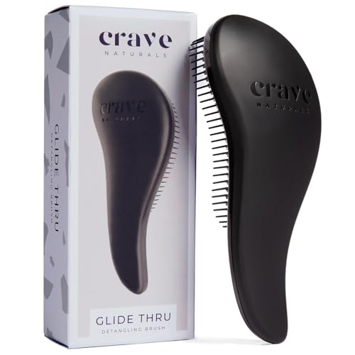 Crave Naturals Biggie Glide Thru Hair Brush - Detangler Brush for Curly, Straight, Wet or Dry Hair - Gentle Detangling Brushes for Adults, Kids, Toddlers - Hair Accessories for Women, 8.4x3.4" - Black - color: Black, size: 1 Pack (Large)