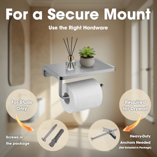 Toilet Paper Holder with Phone Shelf Solid Metal Bathroom Wall Mounted Tissue Roll Dispenser Storage, Brushed Nickel - color: Brushed Nickel, size: 7.1" x 4.3"