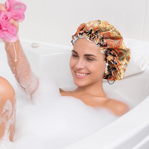 2 PCS Shower Cap Waterproof Double Layer Elastic Adjustable Reusable Hair Bath Caps for Girls Women Cute Aesthetic-Red - color: G13-Red