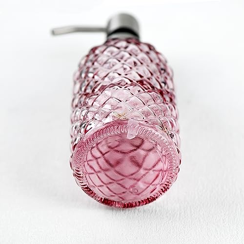 16 oz Soap Dispenser with 304 Rustproof Stainless Steel Pump, Kitchen, Bathroom Refillable Glass Liquid Soap Dispenser for Hand Soap, Soap, Lotion. (Pink) - color: Pink