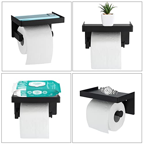 Toilet Paper Holder Tissue Roll Hanger with Shelf SUS304 Stainless Steel Matte Black Bathroom Lavatory Hardware Wall Mount Adhesive