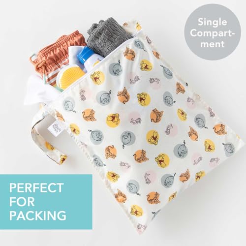Bumkins Disney Waterproof Wet Bag for Baby, Travel, Swim Suit, Cloth Diapers, Pump Parts, Pool, Gym Clothes, Toiletry, Strap to Stroller, Daycare, Zip Reusable Bag, Packing Pouch, Winnie the Pooh - color: C2 Winnie and Friends, style: Wet Bag