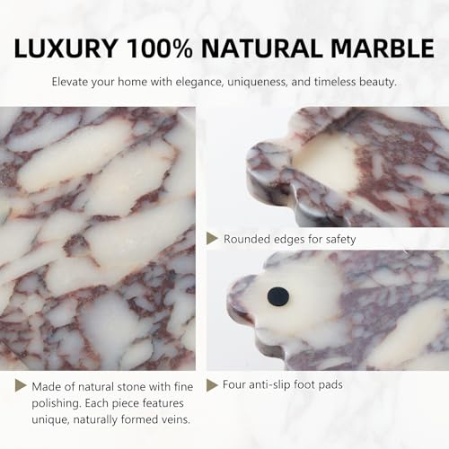 Luxury Natural Scalloped Marble Tray – 11.8 x 7.8-Inch Calacatta Viola Stone Vanity Tray, Elegant Catchall Organizer for Jewelry Perfume Keys, Unique Statement Tray for Bathroom Coffee Table & Dresser - color: Scalloped-calacatta Viola (11.8" X 7.8" X 0.7