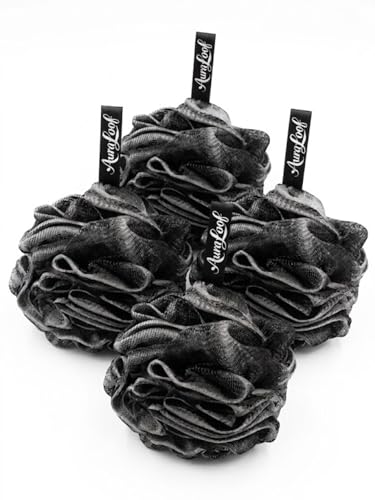 Charcoal Shower Loofah 60g - Extra Soft Bath Sponge with Hanging Ribbon, Durable Mesh Body Scrubber for Men & Women