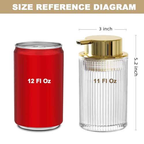 KASUNTING Foaming Soap Dispenser, 2 Pack Clear Glass Foam Hand Soap Dispenser for Bathroom & Kitchen, Refillable Foaming Pump Bottle with Gold Pump, Modern Ribbed Dish Soap Foam Dispenser with 4 Straw - color: Clear Bottle+ Gold Pump, size: Foam-2 Pack