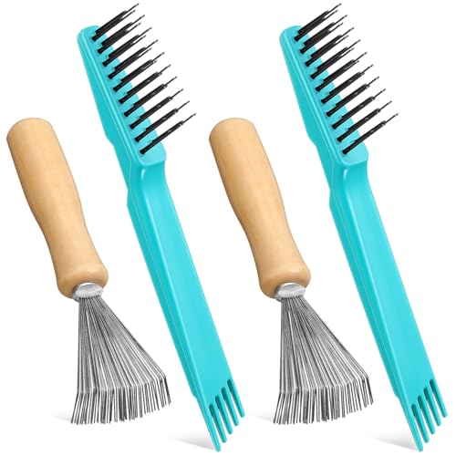 Boao 4 Pcs Hair Brush Cleaning Tool Set Mini Hair Cleaning Brush Tool Wooden Handle Mini Rakes for Removing Dust Home Salon Use(Green) - color: Green