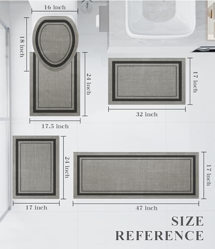 chakme 5 Piece Bathroom Rug Sets, Ultra Thin Bath Mat,Absorbent Non Slip, Durable,Geometric Pattern, Dark Grey, 17" x 24"/17" x 30"/17" x 59" - color: Dark Grey, size: 5-Piece (17" x 24" / 17" x 30" / 17" x 59")