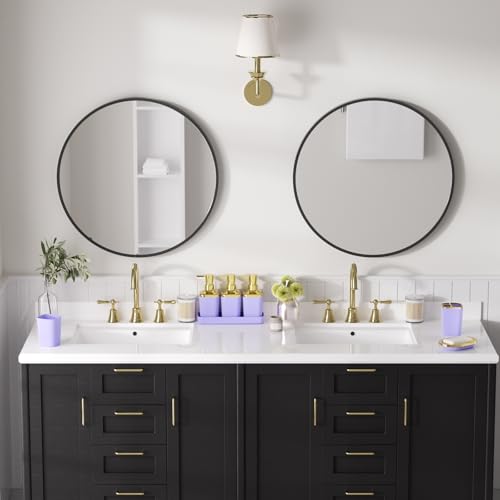 Bathroom Set - 11PC Bathroom Accessory Set, Bathroom Accessories Set, Purple Bathroom Set, Push-lid Trash Can, 3PC Soap Dispensers, Toilet Brush & Q-tip Holders - color: Purple & Gold, size: Bath Set