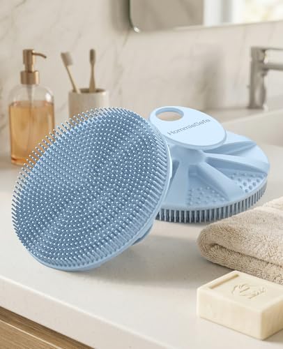 1 Pack Soft Silicone Shower Brush, Body Exfoliating Skin Massage Scrubber | Body Wash Bath Dry Skin Brushing Glove Loofah, Fit for Sensitive and All Kinds of Skin(Sky Blue) - color: Sky Blue