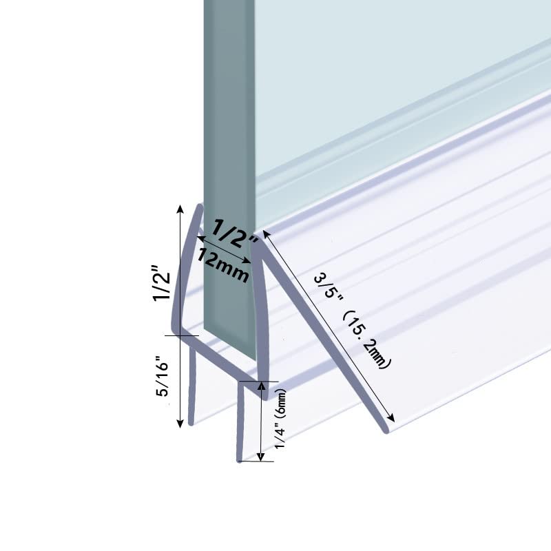 Shower Door Bottom Seal with Sweep 2Pack, 39"(990mm) Length PVC Clear Strips for 1/2"(10mm) Thick Frameless Glass Door, to Stop Water Leaking - size: 1/2"(12mm), 2-Pack, 39" Long