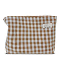 HAPPYHEIDI Khaki Gingham Cotton Makeup Bag Cosmetic Travel Pouch with Bottom, Make Up Purse Organizer, Zipper Closure, Canvas Lined… - color: SX427 Khaki Gingham Cotton