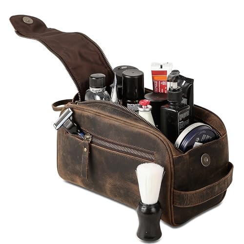KomalC Travel Toiletry Bag – Premium Leather Dopp Kit for Men & Women with Water-Resistant Lining & Spacious Zippered Organizer - style: 1 Zip Classic