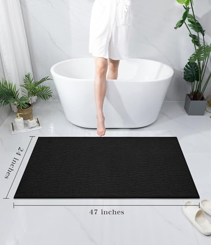 chakme Bathroom Rugs Mat 47x24, Ultra Thin Non Slip Bath Mat Quick Dry Absorbent Bath Mat for Bathroom Floor, (Black, 47"x24") - color: Black, size: 3'11" x 2'(Rectangular)