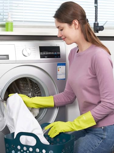 LANON 3 Pairs wahoo Skin-Friendly Cleaning Gloves, Dishwashing Kitchen Gloves with Cotton Flocked Liner, Reusable, Non-Slip, Bud Tender, Small - color: Bud Tender, size: Small (Pack of 3)