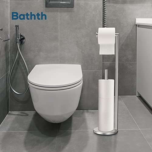 Toilet Paper Holder Stand, Toilet Paper Stand Brushed Nickel, Free Standing Toilet Paper Holder, Toilet Paper Storage by Bathth - color: Brushed Nickel