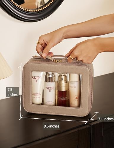 Popvibe Clear Makeup Bag Travel Cosmetic Case Transparent Toiletry Bag with Zipper, Portable Make Up Organizer Traveling Compact Car Bag for Essentials, Gold, Large - color: Gold, style: Large Luxe
