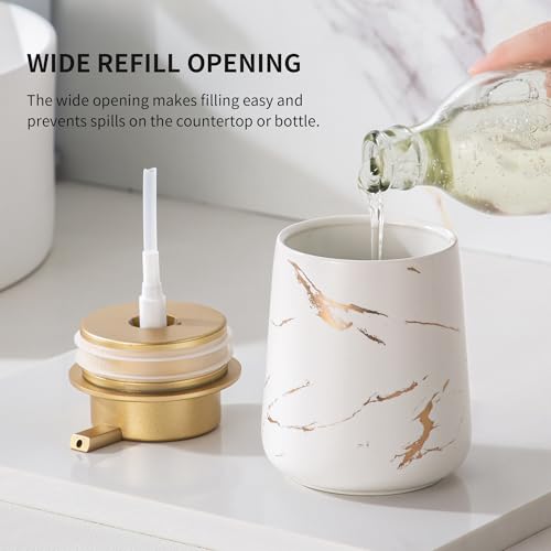 Enra Ceramic Gold Soap Dispenser,12 oz Marble Hand Liquid Soap Dispenser for Bathroom Kitchen Dispenser for Dish Soap with Easy-to-Press(Gold Liquid Type2) - color: Gold Liquid Type2
