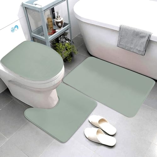 Bathroom Rugs Set 3 Piece Simple Stylish Chic Sage Green Bath Rug Mat Set, Non Slip Absorbent Bathroom Decor Mat, Toilet Lid Cover & U Shaped Contour Rug - color: Sage Green, size: 1'8" x 2'6" (Rectangular)