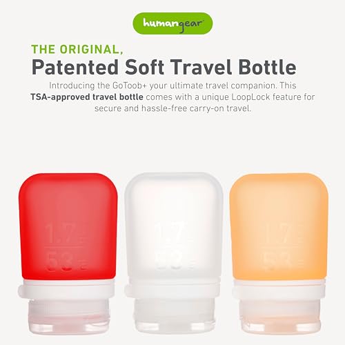 humangear GoToob+ Bottles - Silicone Leak-Proof Travel Tubes for Toiletries, Camping & TSA Carry-On (3-Pack), Small (1.7 fl oz; 53ml), Clear/Red/Orange - color: Red/Clear/Orange, size: 1.7 Ounces