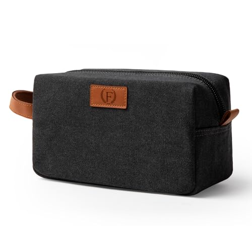 Travel Essentials Canvas Toiletry Makeup Bag Dopp Kit Dark Grey(Initial F) | Waterproof Cosmetic Bag Travel Vacation Essentials Bathroom Organizer Personalized Gift For Father Husband Groomsmen Birthday - color: Dark Grey, style: F