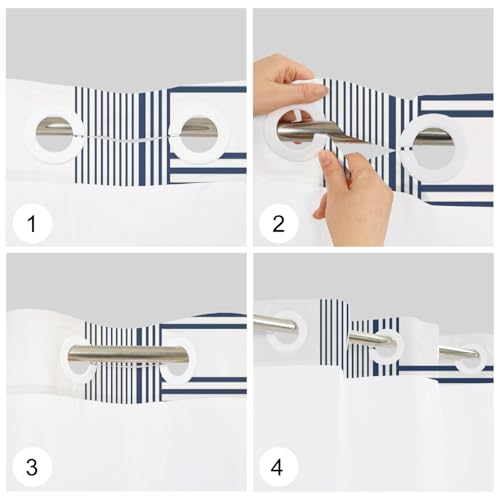 No Hook Geometric Shower Curtain with Snap in Liner, 71x74 Inch | Navy Blue Modern Line Pattern Shower Curtains for Contemporary Bathroom, Mesh Top Window Waterproof Washable Fabric - color: Dark Blue