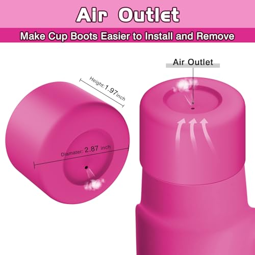 WUQID Silicone Boot Sleeve Compatible with Hydro Flask Travel Tumbler with Handle 32oz&40oz and 12-24oz Hydroflask Bottle & Stanley 20 30 40oz Tumbler, Fit 2.83-2.95in Bottom, Anti-Slip Bottle Cover - color: Fuchsia