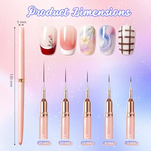 Artdone Nail Art Pens And Brushes Set With Liner Paint Dotting Tools | 11PCS Black Color Nail Tools For Long Lines, Thin Details, Fine Drawing For UV Gel Polish Design Sizes 5/8/12/20/25mm - color: Black Set with Stands