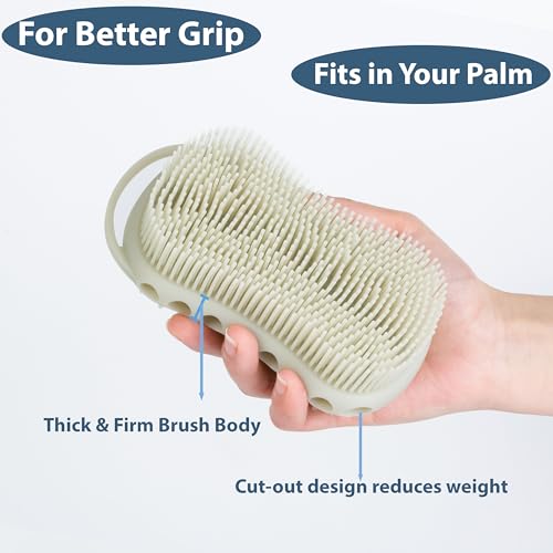 MtBoi Double-Sided Exfoliating Silicone Body Scrubber, 2-in-1 Bath Scrubber, Shampoo Brush, Silicone Loofah for All Skin Types, Shower Body Scrubber, Easy to Clean, Lather Well (Gray) - color: Gray