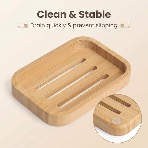 Bamboo Bar Soap Holder Wooden Soap Dish | For Shower, Bathroom, Kitchen, Self Draining Tray - size: 1pcs-Bamboo