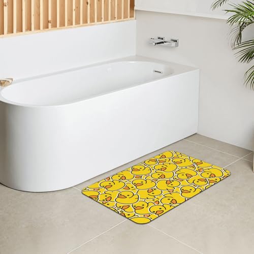 Cute Rubber Ducks Bath Mat Rugs 15.7x23.6 in, Yellow Cartoon Ducky Diatomaceous Earth Bathroom Rug Rubber Non-Slip Absorbent Bathroom Mat for Bathroom Kitchen Floor, Tub and Shower Sink - color: Ducks