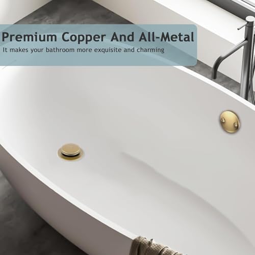 Tip-Toe Bathtub Drain Kit with Two-Hole Overflow Plate, Premium Quality Bath Tub Drain Replacement fits for All Bathtub, Universal Fine/Coarse Thread Bathtub Stopper (Brushed Gold) - color: Brushed Gold