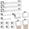 Bathroom Accessories Towel Bar Set: 15 Pieces Brushed Nickel Square Bathroom Hardware SUS304 Stainless Steel - Wall Mounted Towel Rack&Toilet Paper Holder&Towel Ring and Towel Hook - color: Brushed Nickel, size: 16inch 15 Pieces