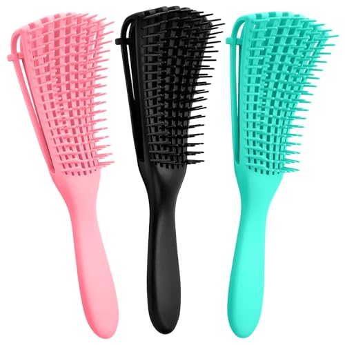Hommtina Detangling Brush Set Getting Shine and Makes Hair Smooth, Curly Hair Brush for Adult & Kids Wet or Dry Hair(Green Pink Black + Black, 3 PCS) - color: Green Pink Black + Black, size: 3 PCS