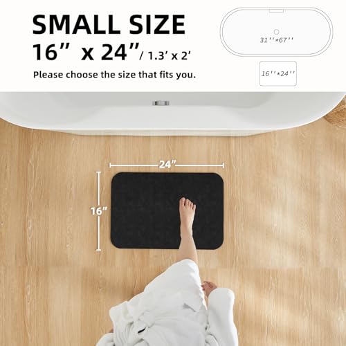 TYUU Black Bath Mat, Bathroom Rugs Non Slip Washable Thin Absorbent Quick Dry Bath Mat Fits Under Door Bathroom Floor Mat Perfect for Bath, Shower, or Sink 16"x24" Black - color: Black, size: 1'4" X 2' (Rectangular)