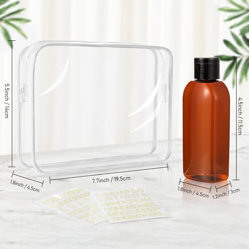 5 Pack Travel Bottles for Toiletries, 3.4oz TSA Approved Travel Size Containers, Leak Proof Refillable Travel Accessories for Shampoo Conditioner, Plastic Travel Bottles with Toiletry Bag and Label. - color: Amber