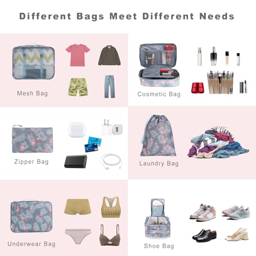BAGAIL 8 Set Packing Cubes Luggage Packing Organizers for Travel Accessories-Red Flamingo - color: Red Flamingo, size: 8 Set