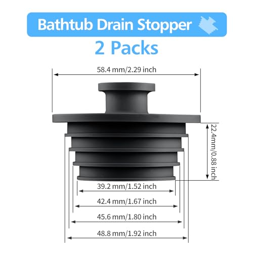 Aluvor Bathtub Stopper Drain Plug Bathroom Tub Plug Sink Stopper 2pcs | Silicone Bathtub Drain Plug Tub Drain Stopper Washbasin Stopper - color: Black, size: Large