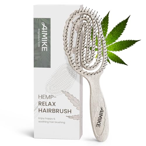 AIMIKE Hemp-Relax Detangler Hair Brush, Eco-Friendly Detangling Brush for Wavy Straight Hair, Vented Hairbrush w/Soft Bristles, Glide Through Tangles with Ease for Women, Kids, Wet & Dry Hair - color: Beige