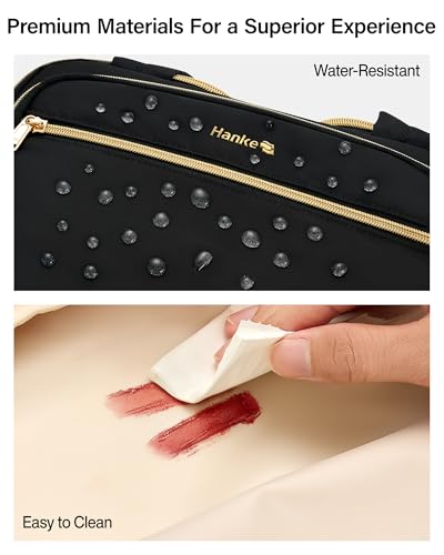 Hanke Travel Toiletry Bag, Lightweight Wide-open Large Toiletry Bags for Women, Dual-Layer Makeup Bag Water-Resistant Cosmetic Travel Bag with Handle for Accessories, Essentials, Black - color: Black