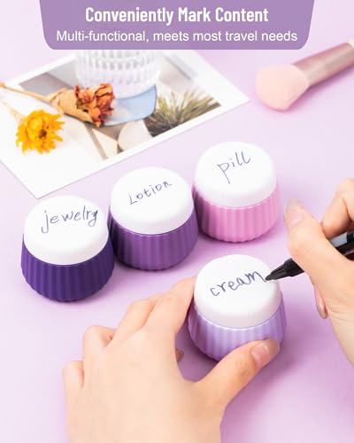 Mrsdry Travel Containers for Toiletries 4 Pack, TSA Approved Travel Size Toiletries, Travel Size Containers, With Clear Bag Leak Proof Silicone Jars, Travel Essentials Creams Jars Carrying Small Items - color: Purple, size: 1 oz