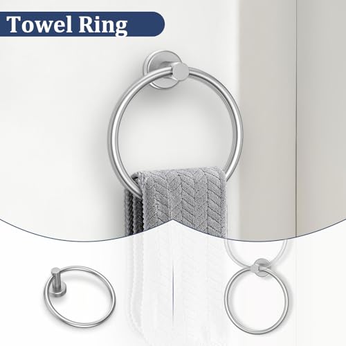 5 Pieces Bathroom Hardware Set Brushed Nickel Towel Bar Set Round Towel Holder Set Upgraded Paper Towel Holder with Shelf Stainless Steel Wall Mounted,23.6 Inch - color: Brushed