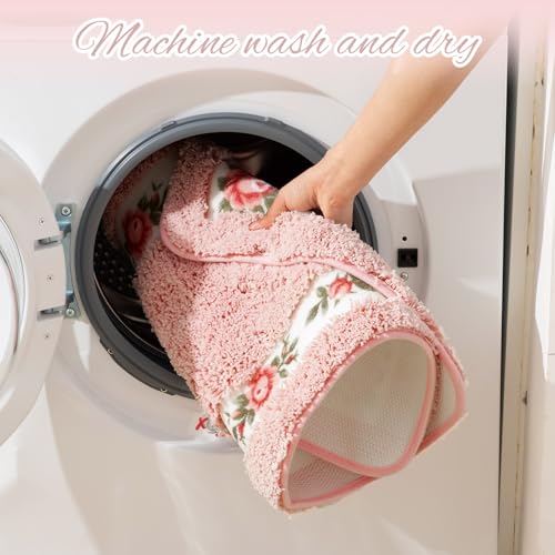 Drydiet 4 Pcs Bathroom Rugs Sets with Toilet Lid Cover Rose Flowers Bathroom Rugs Set Coquette Room Decor Floral Bath Mat U Shaped Toilet Rug Non Slip Absorbent Floral Bath Carpet