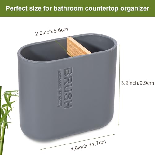 Toothbrush Holders Bamboo Electric Toothbrush Holder Bathroom Storage Organizer Countertop for Toothpaste, Floss, Razor, Grey - color: Grey