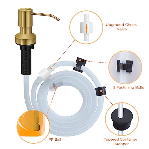 Sink Soap Dispenser for Kitchen Sink, Countertop Built in Sink Soap Dispenser with 47”Extension Tube kit, No Need to Fill The Little Bottle Again (Golden) - color: Golden