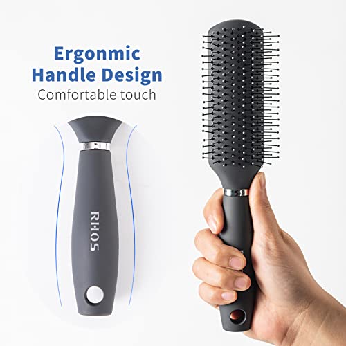 RHOS Hair Brush for Men - Detangler Hair Brush for Styling/Massage - Nylon Bristles for Wet & Dry Hair, Bangs, Thin, Short Hair - Gray - color: 1 Pack-Gray