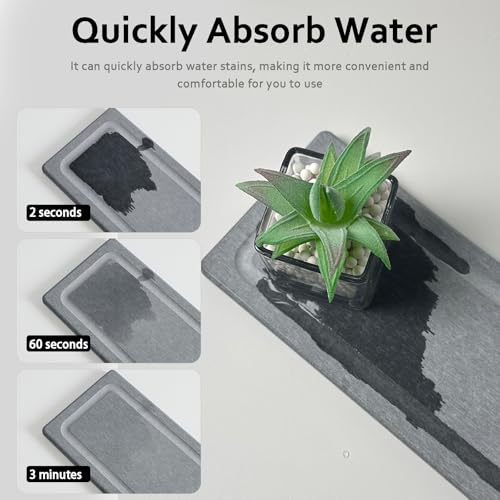 2 PCS Water Absorbing Stone Trays for Bathroom Sink & Kitchen Counter, Fast-Drying Diatomite Sink Coasters, Vanity Tray, Hand Soap Holder with Anti-Skid Pads (11" x 4.7" Gray) - color: 11" X 4.7" Gray