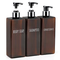 Segbeauty Shampoo and Conditioner Dispenser, 3 Packs 16.9oz Refillable Bathroom Soap Dispenser Set, 500ml Plastic Square Shower Press Pump Bottles Liquid Lotion Dispenser for Kitchen Sink Amber - color: Dark Amber, style: 16.9oz-Silver Pump